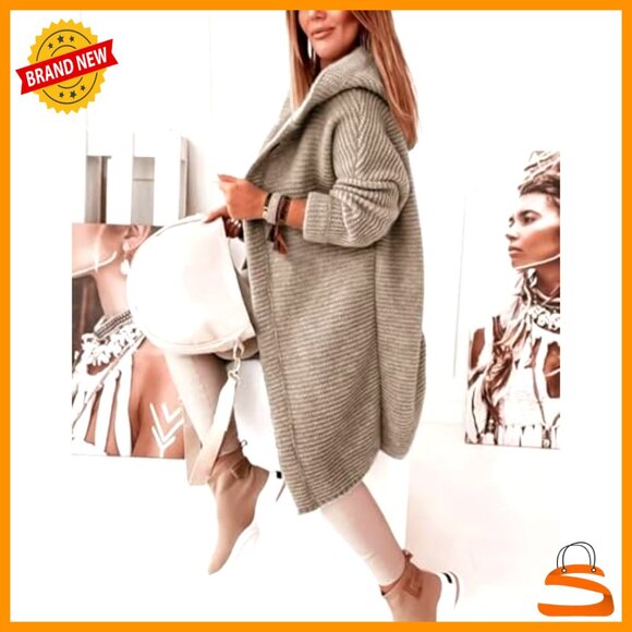 Oversized Chunky Knit Cardigan Hooded Slouchy Y2K Chic Casual Sweater - Picture 3 of 4